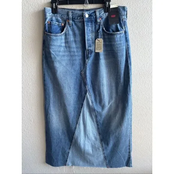 ❤️Levi’s NWT Iconic Long Contrast Denim Skirt - Picture 3 of 13